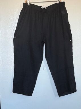 Marina Rinaldi Black Relaxed 100%Linen-Trousers with Elastic Waist